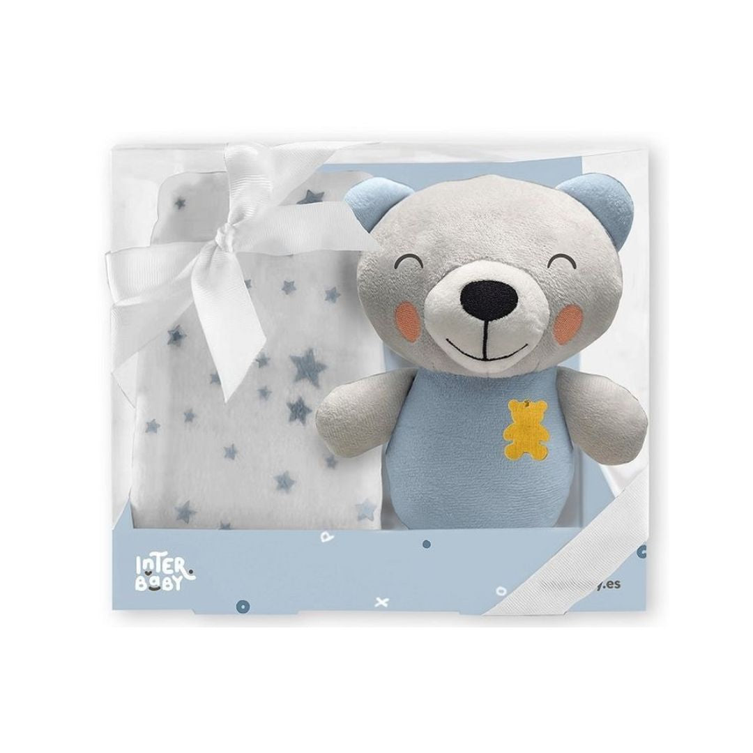 Interbaby Teddy Bear & Plush Hug Blanket Set – Blue